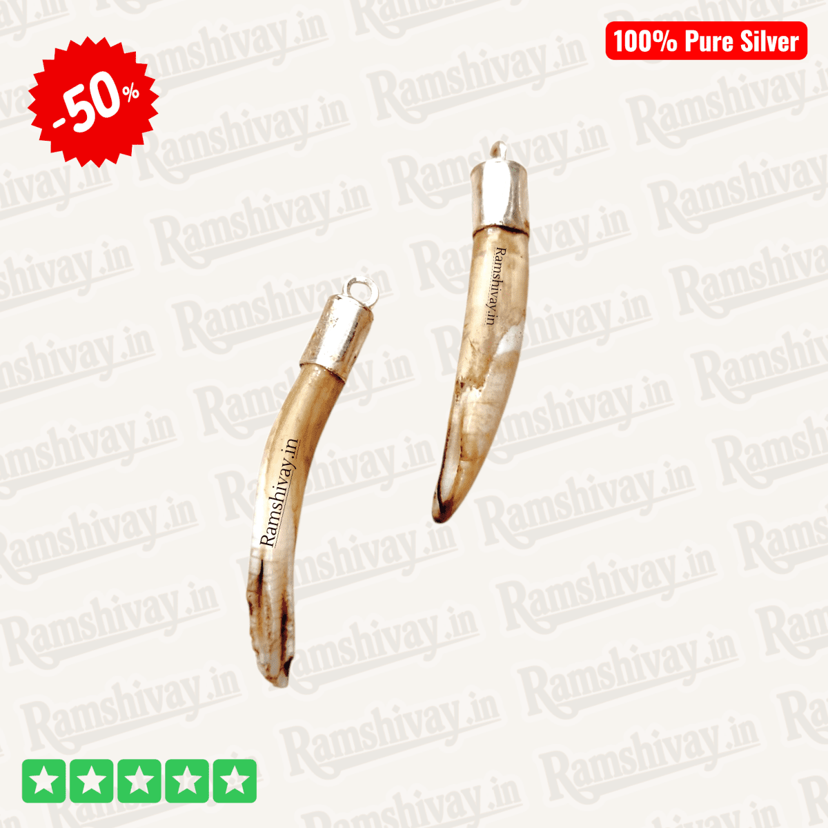 Original Boar Teeth for Men (Shukar Dant, Suar Ka Dant) with Silver Locket | Nazar Protection, Courage & Positivity – Ramshivay - Ramshivay