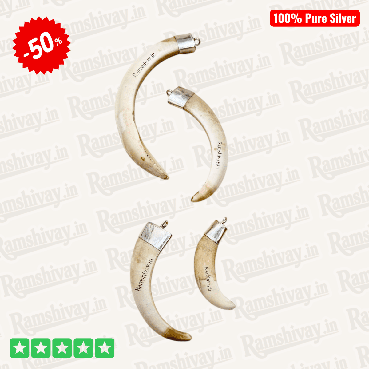 Original C‑Shape Shukar Dant (Wild Boar Teeth) Silver Locket for Men & Women with Energised Option | Nazar Protection & Prosperity – Ramshivay - Ramshivay