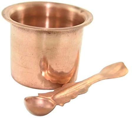 Pure Copper Panchpatra and Achmani Set - Traditional Puja Ritual Vessel with Spoon – Ramshivay - Ramshivay