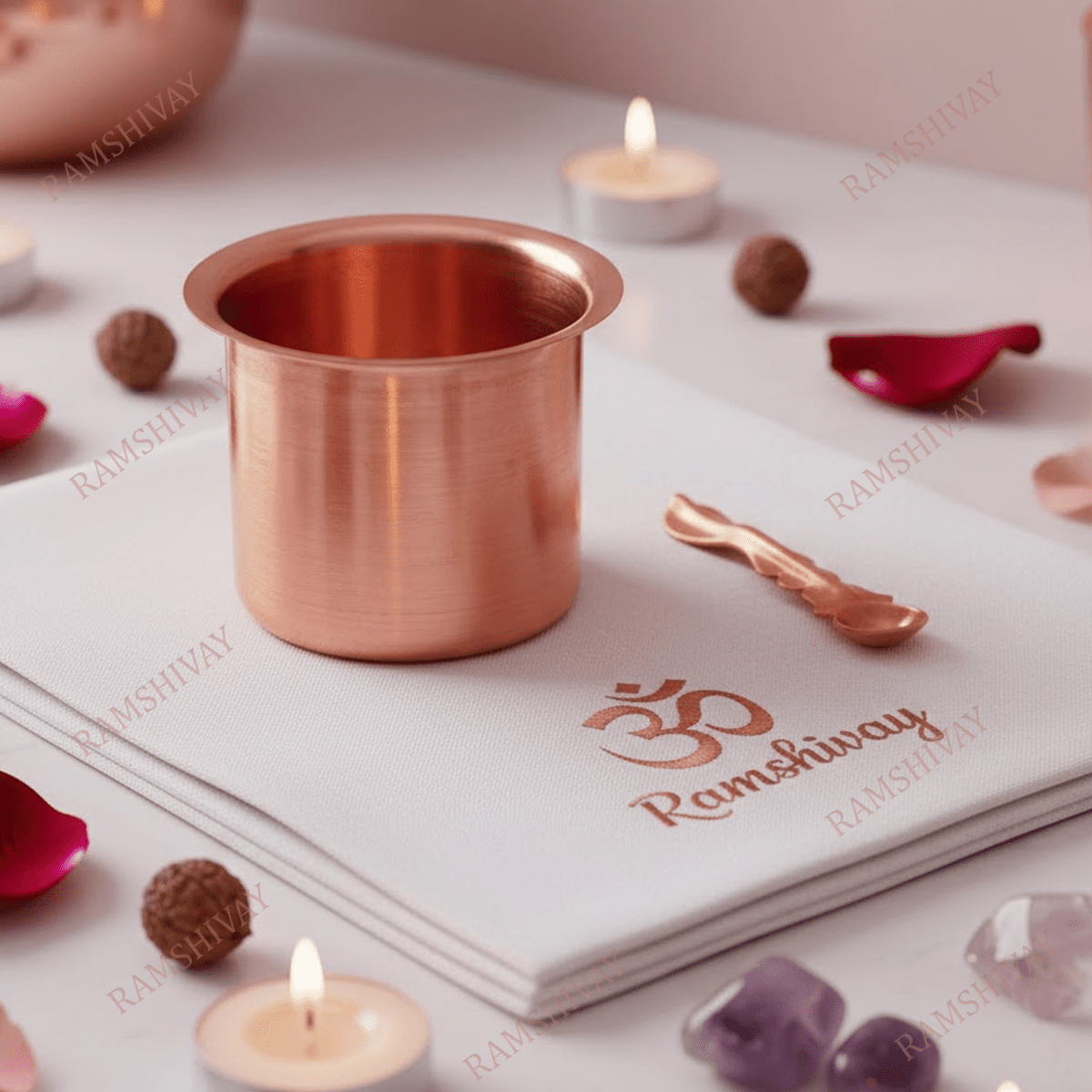 Pure Copper Panchpatra and Achmani Set - Traditional Puja Ritual Vessel with Spoon – Ramshivay - Ramshivay