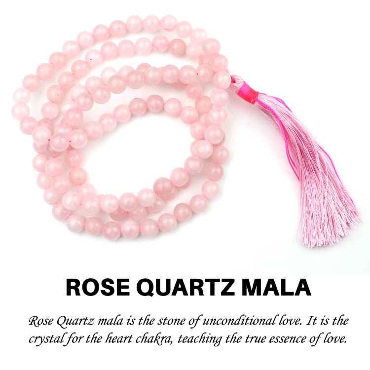 Rose Quartz Mala 8MM with Lab Certificate | 108+1 Beads for Love, Healing & Emotional Balance – Ramshivay - Ramshivay