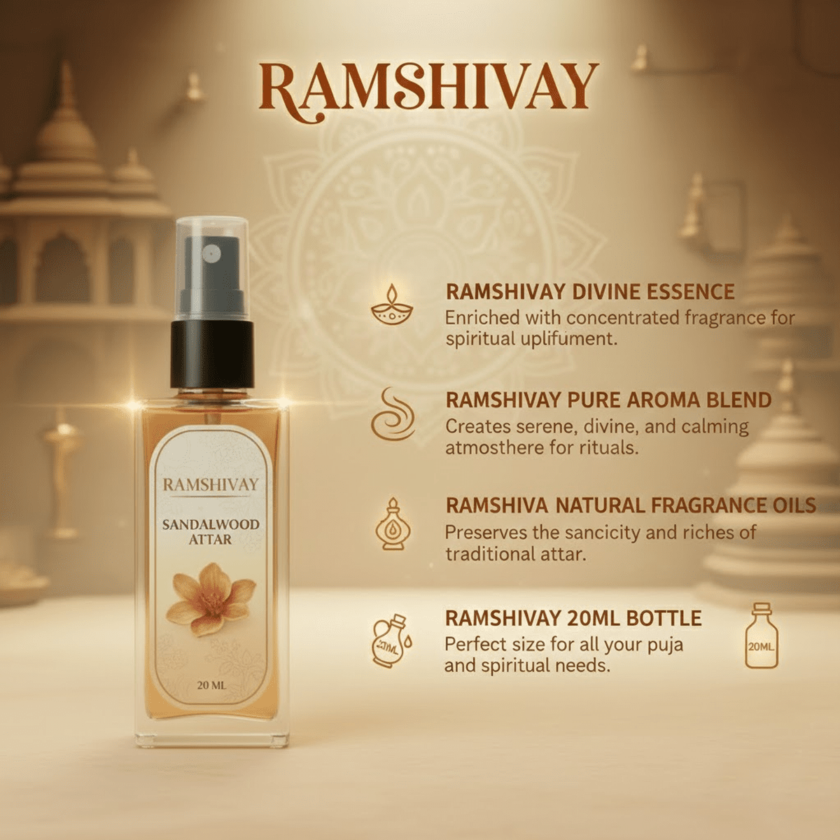 Sandalwood Chandan Spray Attar - 20ml (Pack of 5) for Puja – Ramshivay - Ramshivay