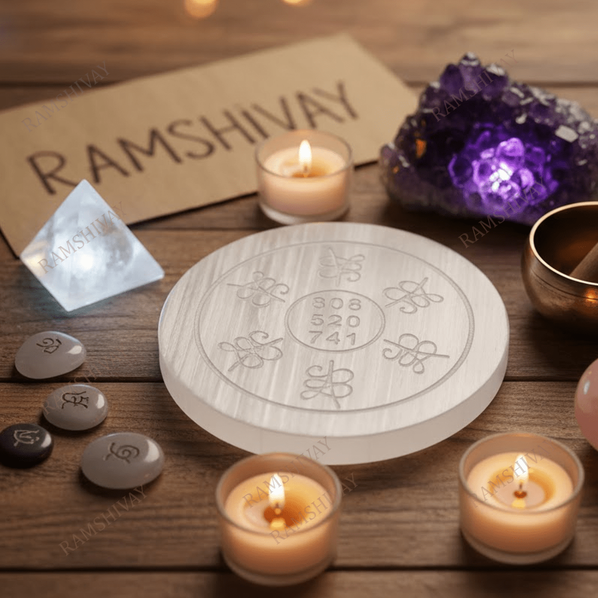 Selenite Charging Plate with Engraved Reiki Healing Numbers for Crystal Cleansing – Ramshivay - Ramshivay