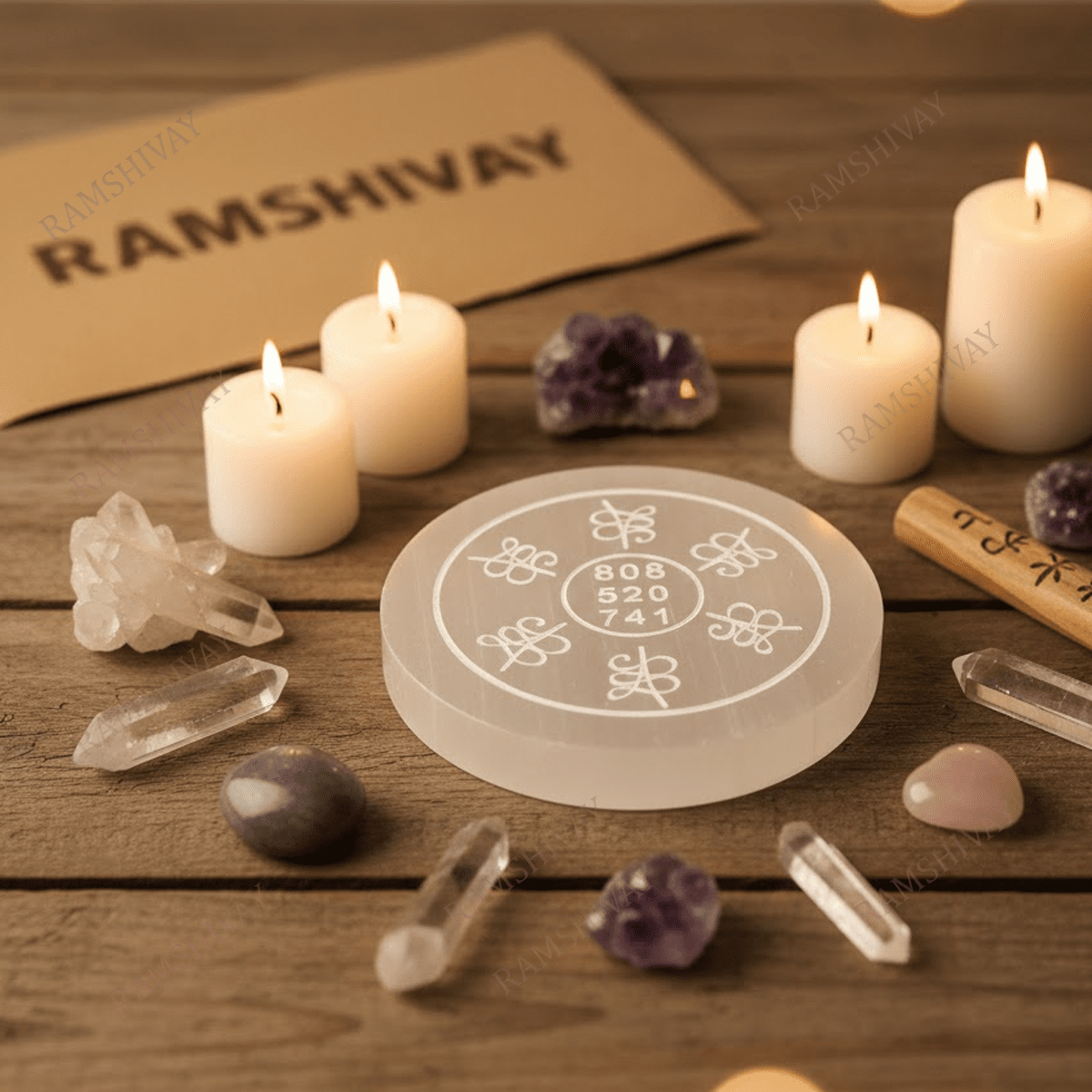 Selenite Charging Plate with Engraved Reiki Healing Numbers for Crystal Cleansing – Ramshivay - Ramshivay
