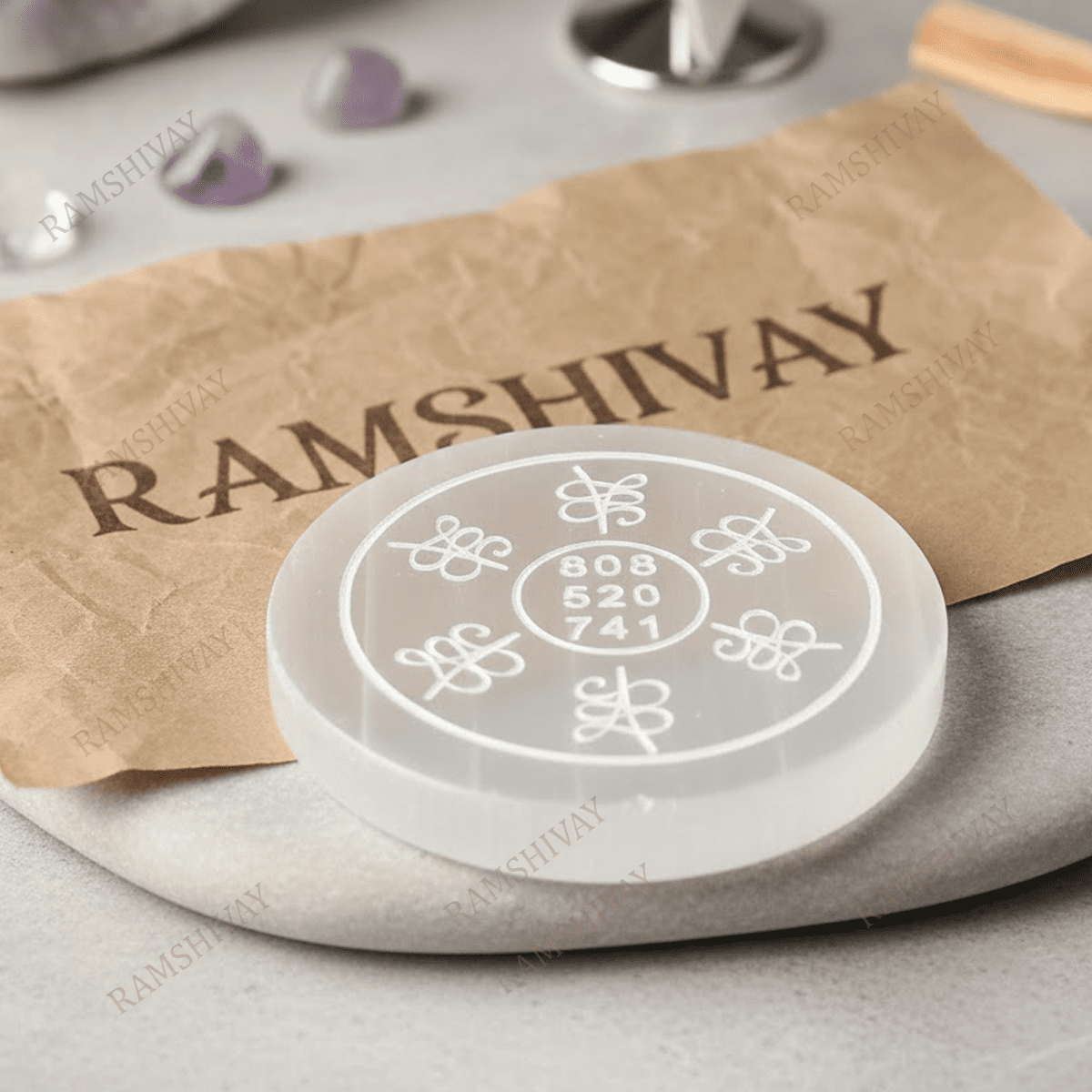 Selenite Charging Plate with Engraved Reiki Healing Numbers for Crystal Cleansing – Ramshivay - Ramshivay