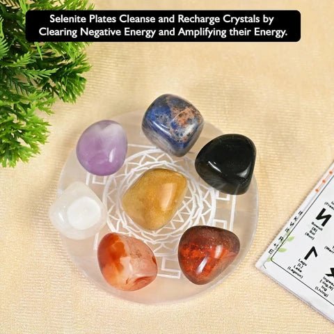 Selenite Charging Plate with Sacred OM Engraving for Crystal Cleansing & Reiki – Ramshivay - Ramshivay