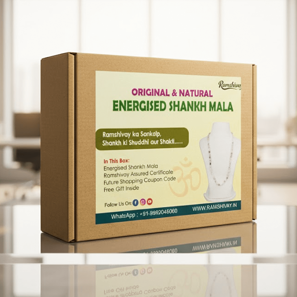 Shankh Mala with 5 Mukhi Rudraksha & Lab Certificate | Natural Conch Beads Mala for Japa & Wearing – Ramshivay - Ramshivay