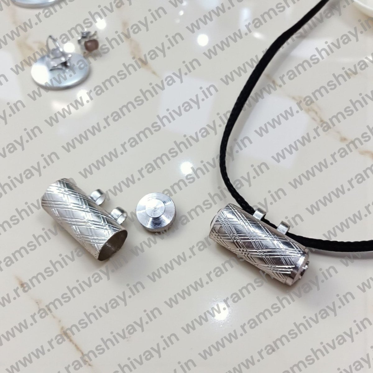 Silver Metal Taweez | Dhol Style Tabiz with Bhojpatra & Thread | Spiritual Protection Amulet – Ramshivay - Ramshivay