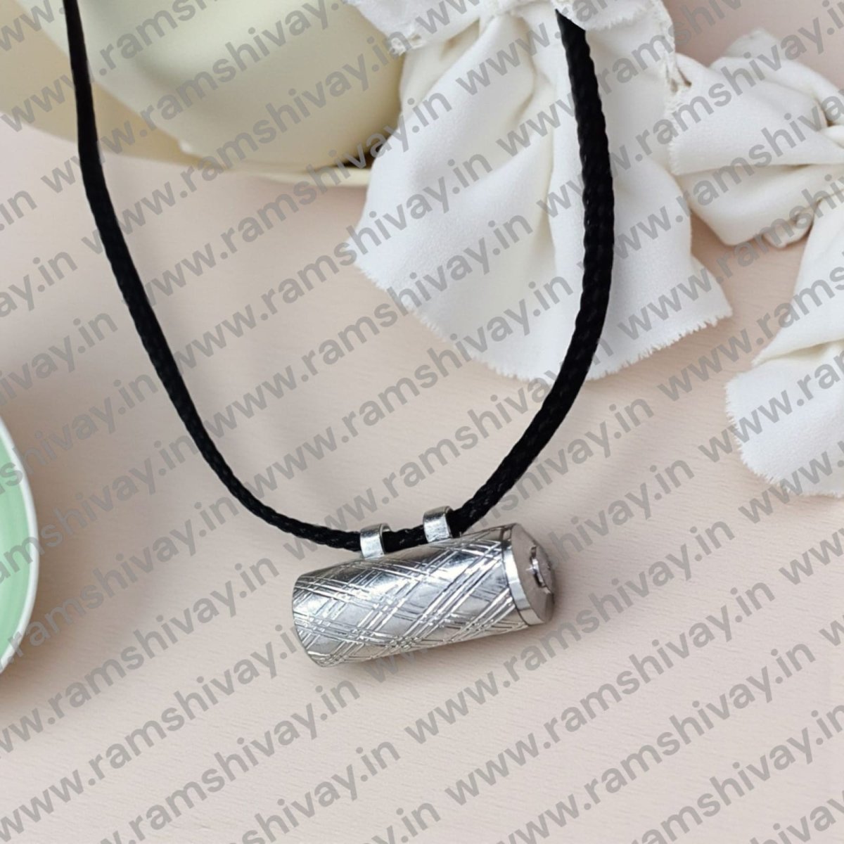 Silver Metal Taweez | Dhol Style Tabiz with Bhojpatra & Thread | Spiritual Protection Amulet – Ramshivay - Ramshivay