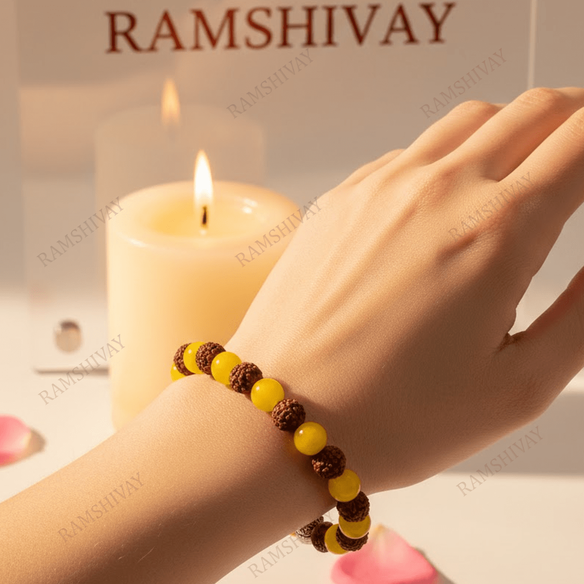Surya Bracelet (8mm) with Natural Yellow Aventurine & 5 Mukhi Rudraksha – Ramshivay - Ramshivay