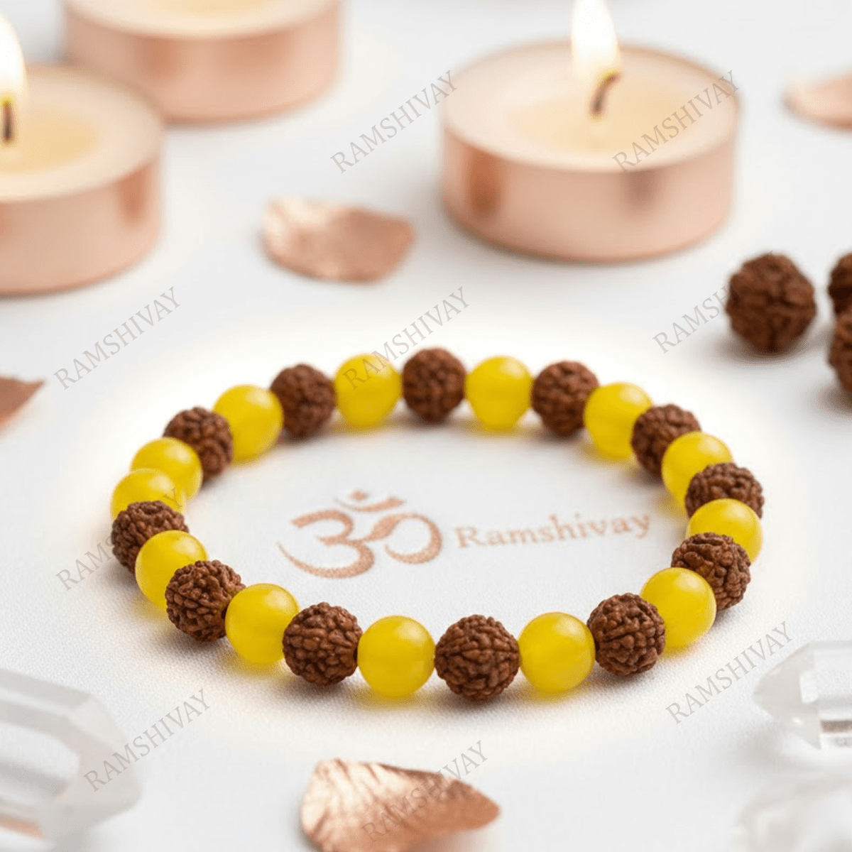 Surya Bracelet (8mm) with Natural Yellow Aventurine & 5 Mukhi Rudraksha – Ramshivay - Ramshivay