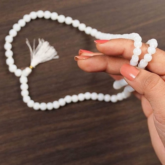 White Agate Mala (Hakik) 6MM with Lab Certificate | 108+1 Beads for Jap & Spiritual Use – Ramshivay - Ramshivay