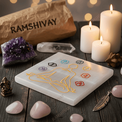 7 Chakra Engraved Selenite Charging Plate for Crystal Healing & Reiki – Ramshivay