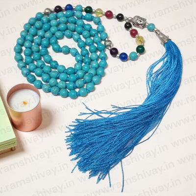 7 Chakra with Turquoise Mala 108+1 Beads Certified for Healing – Ramshivay