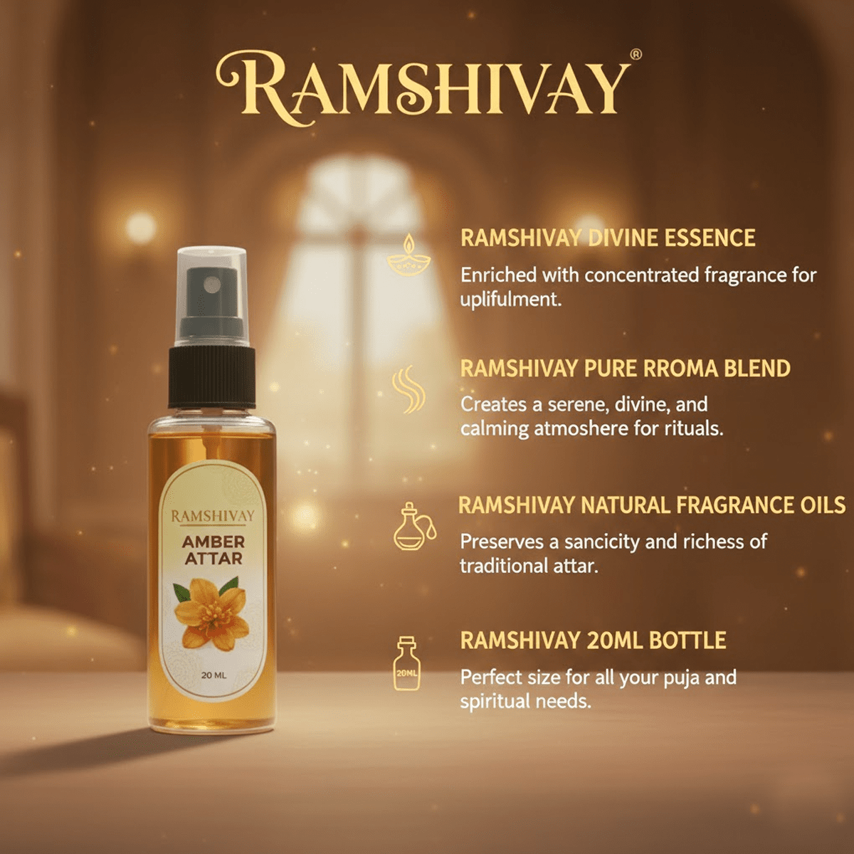 Amber Spray Attar - 20ml (Pack of 5) Warm Floral Fragrance for Puja – Ramshivay - Ramshivay