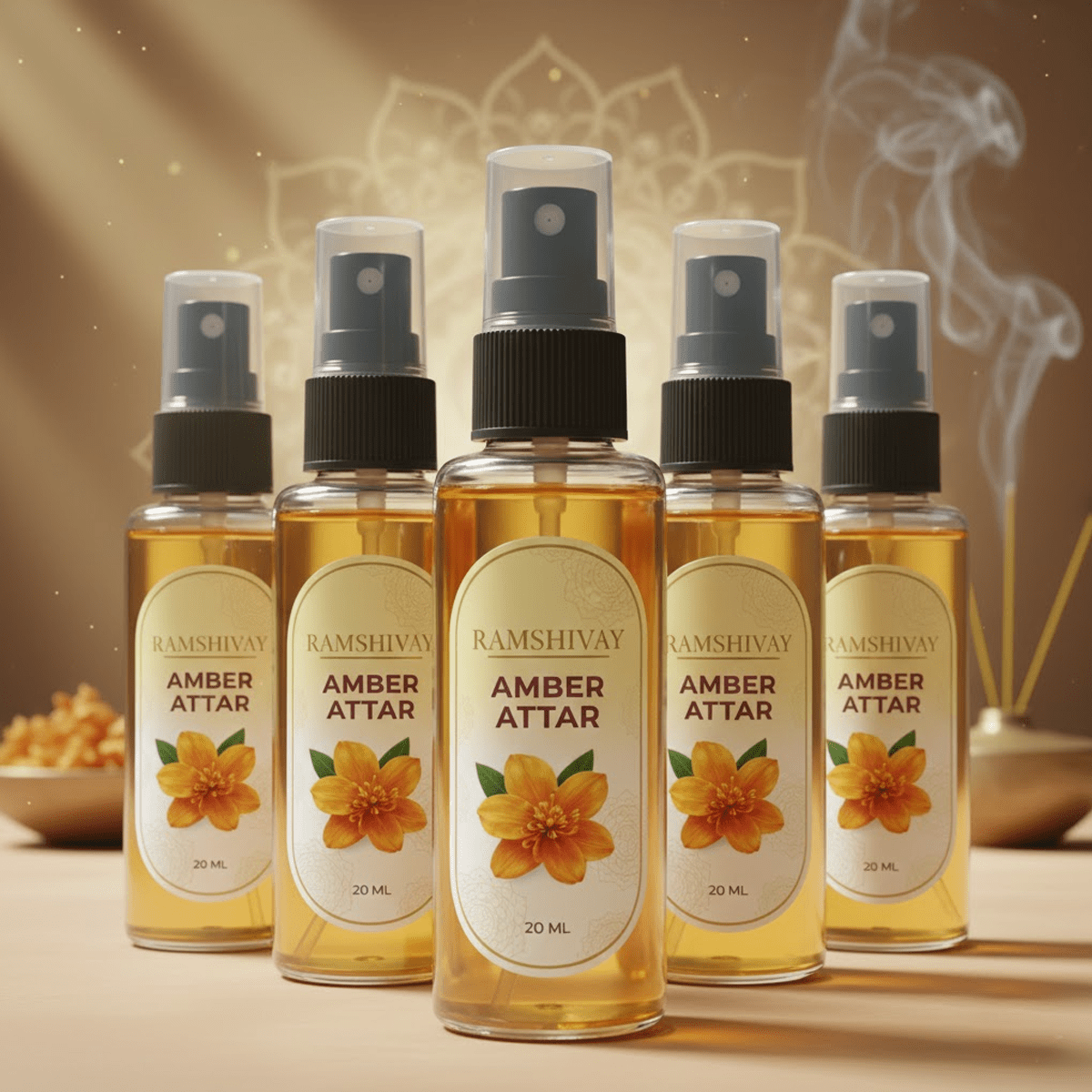 Amber Spray Attar - 20ml (Pack of 5) Warm Floral Fragrance for Puja – Ramshivay - Ramshivay