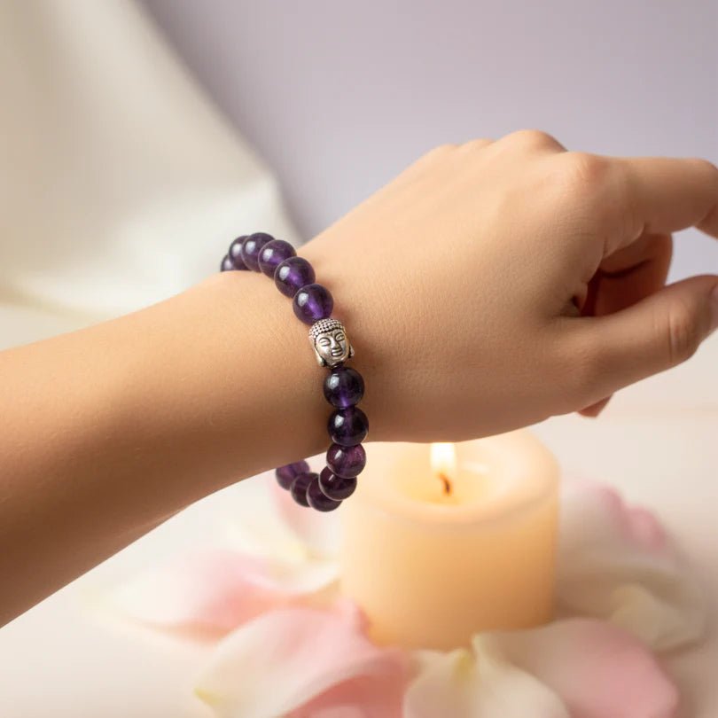 Amethyst Bracelet (8mm) with Buddha Bead Lab Certified for Spiritual Healing – Ramshivay - Ramshivay