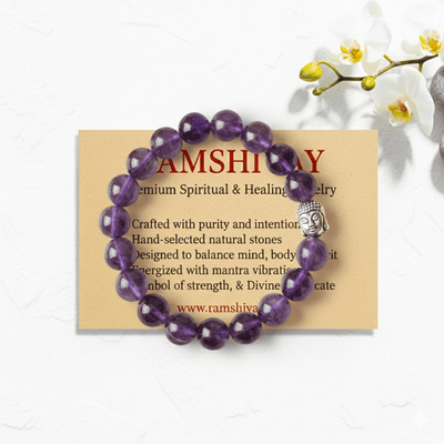 Amethyst Bracelet (8mm) with Buddha Bead Lab Certified for Spiritual Healing – Ramshivay