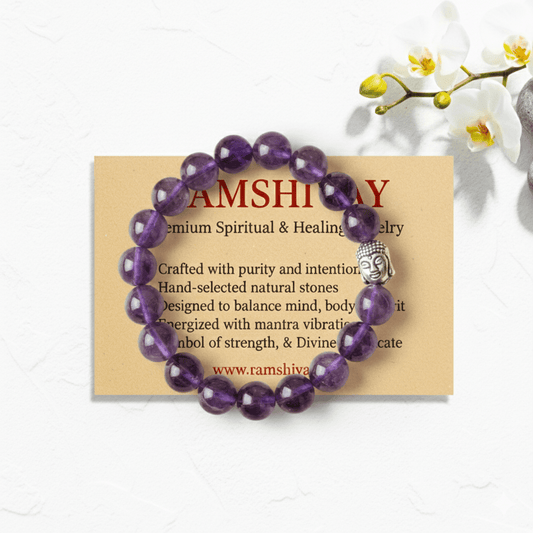 Amethyst Bracelet (8mm) with Buddha Bead Lab Certified for Spiritual Healing – Ramshivay - Ramshivay