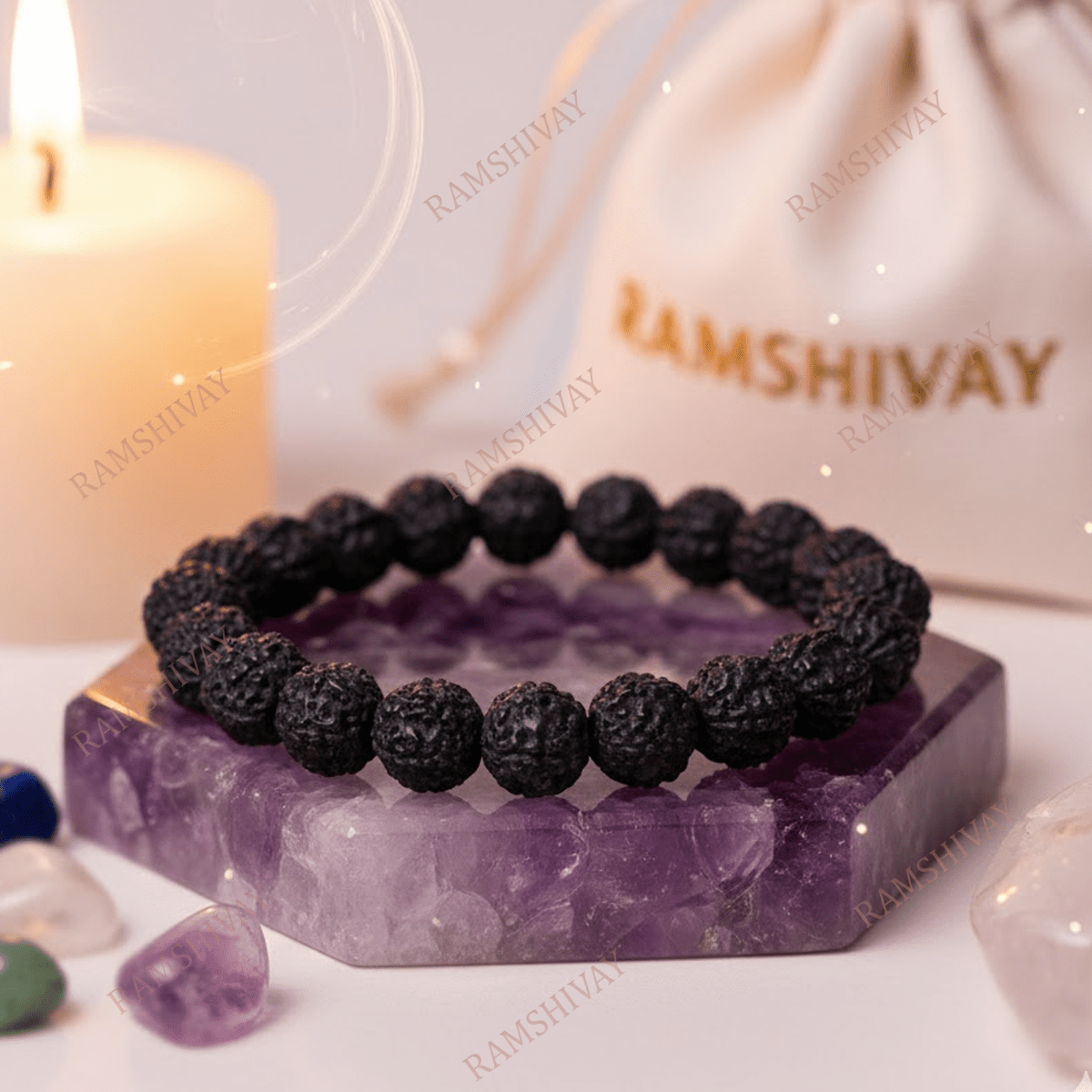 Black Rudraksha Bracelet (8mm) with Lab Certificate for Protection & Healing – Ramshivay - Ramshivay