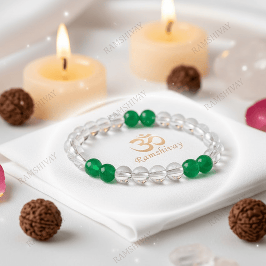 Clarity and Luck Bracelet (8mm) with Clear Quartz & Green Aventurine – Ramshivay - Ramshivay