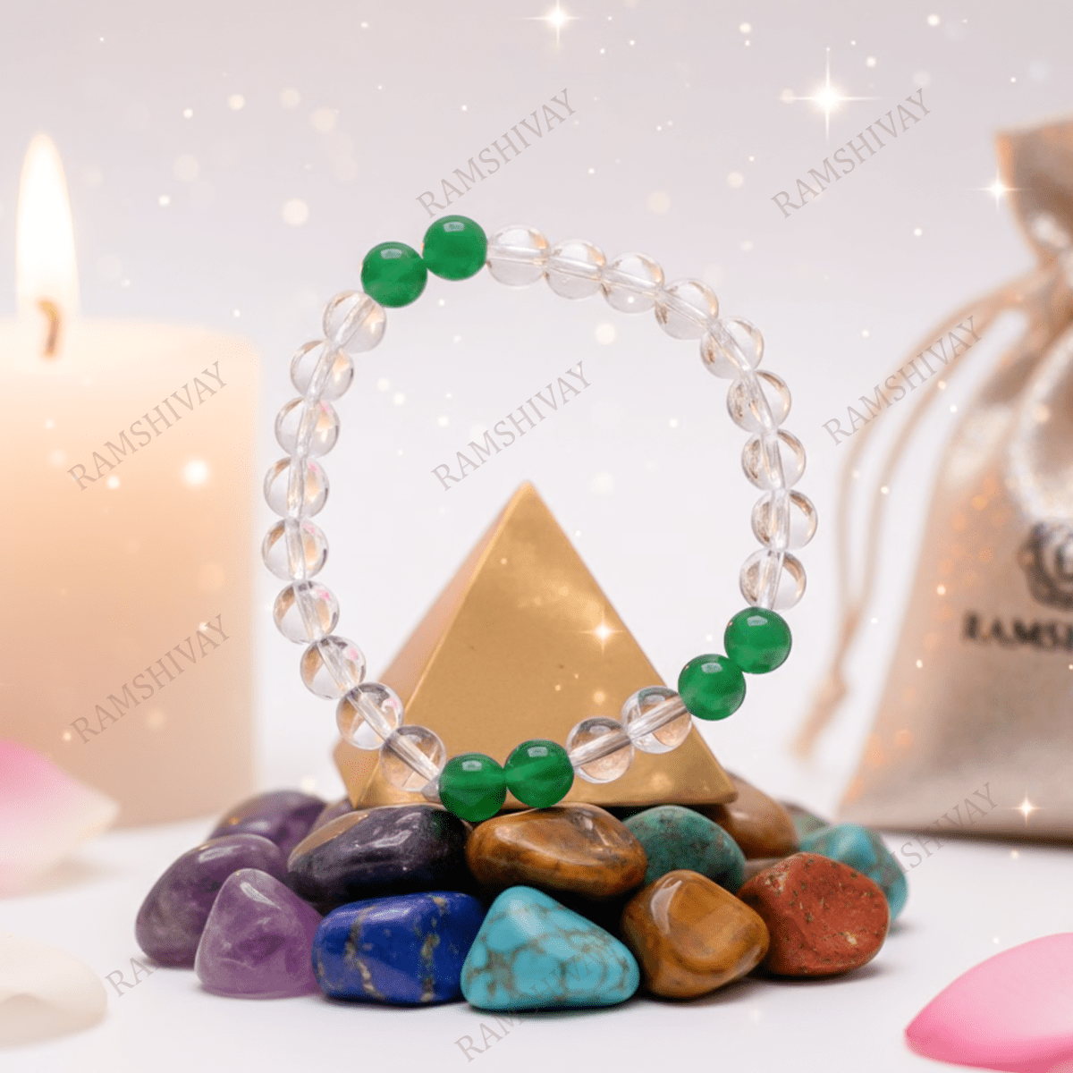 Clarity and Luck Bracelet (8mm) with Clear Quartz & Green Aventurine – Ramshivay - Ramshivay