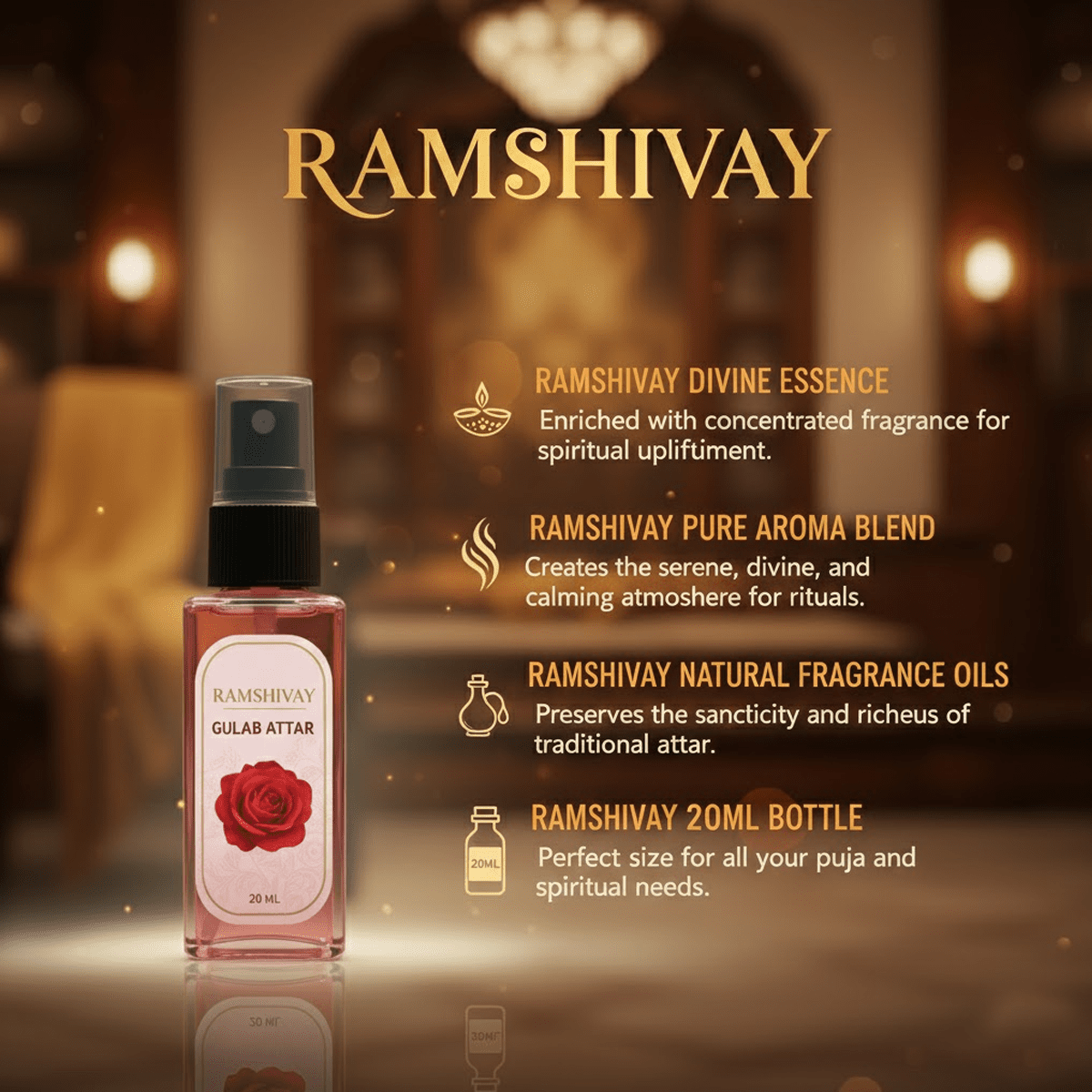 Gulab Spray Attar - 20ml (Pack of 5) Floral Fragrance for Puja – Ramshivay - Ramshivay