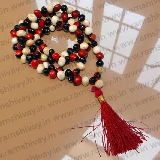 Gunja Mala Red White and Black Mixed (Chirmi Mala 108+1 Beads) with Lab Certificate | For Protection, Prosperity & Good Luck – Ramshivay - Ramshivay
