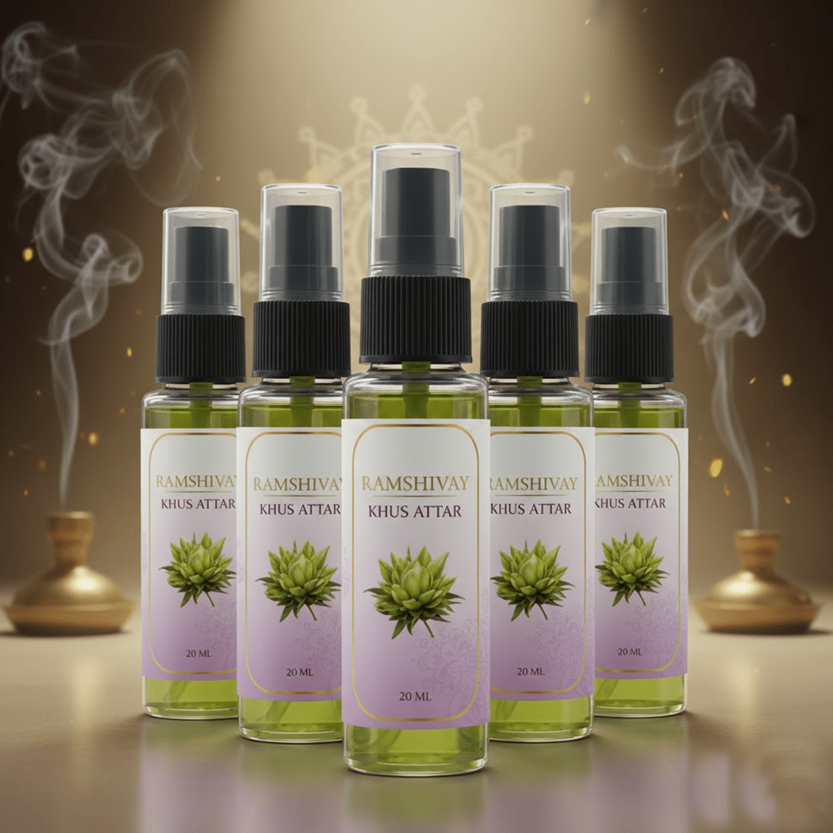 Khus Spray Attar - 20ml (Pack of 5) Earthy Floral Fragrance for Puja – Ramshivay - Ramshivay