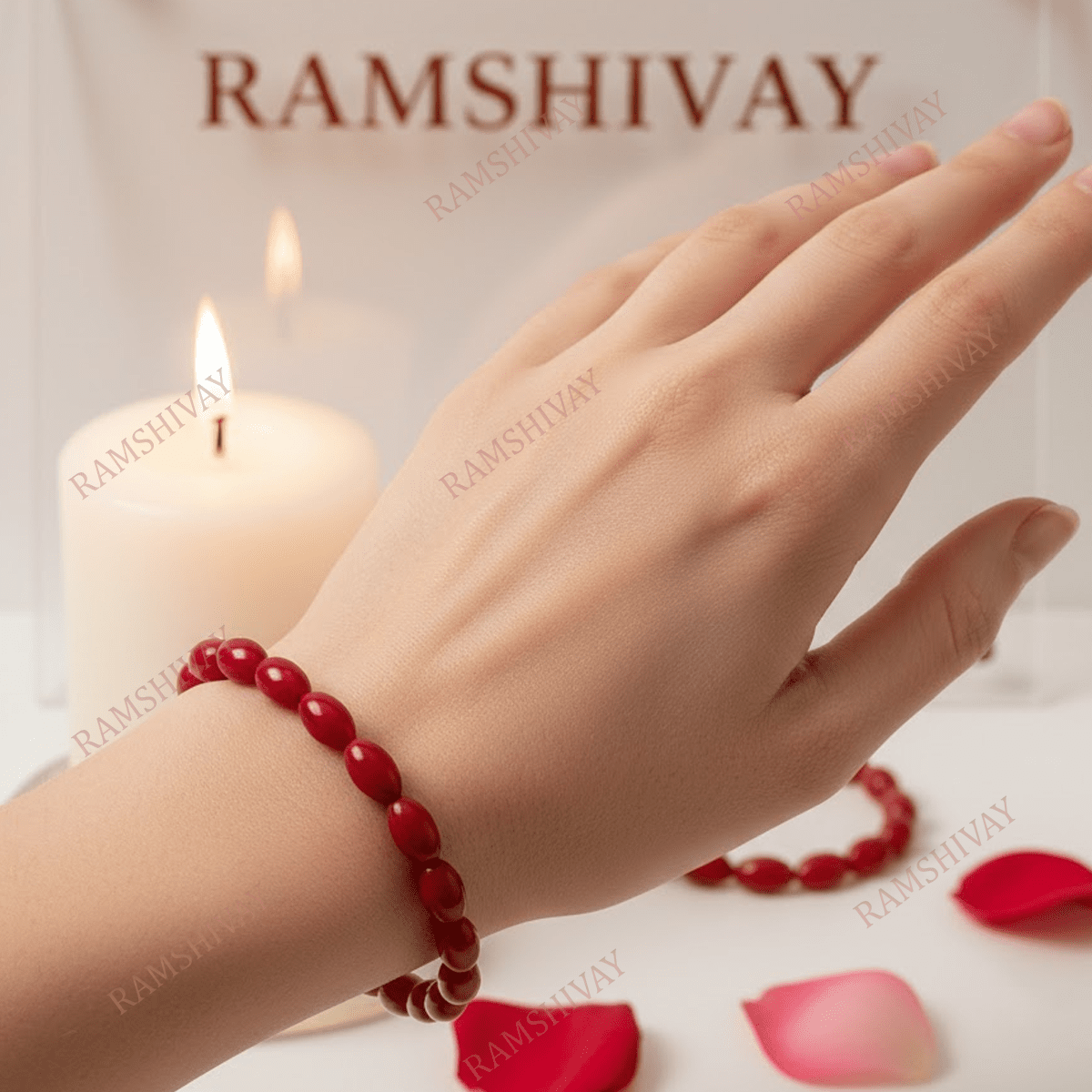 Lal Moonga Red Coral Oval Bracelet (7 - 8mm) Lab Certified for Strength & Mars – Ramshivay - Ramshivay