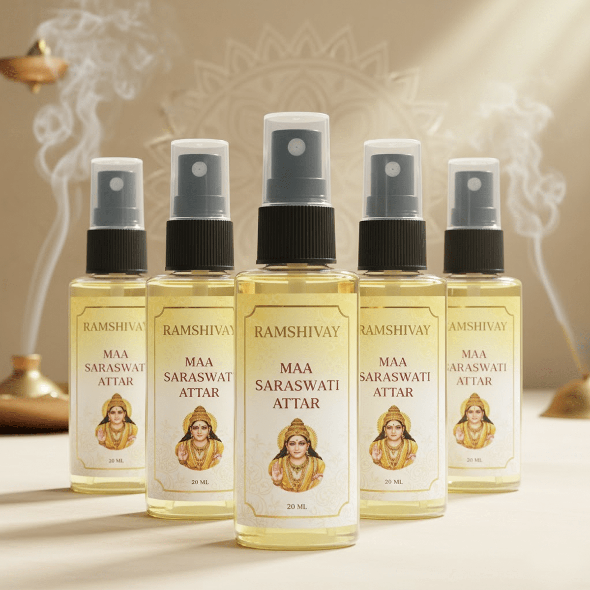 Maa Saraswati Spray Attar - 20ml (Pack of 5) Floral Fragrance for Puja – Ramshivay - Ramshivay