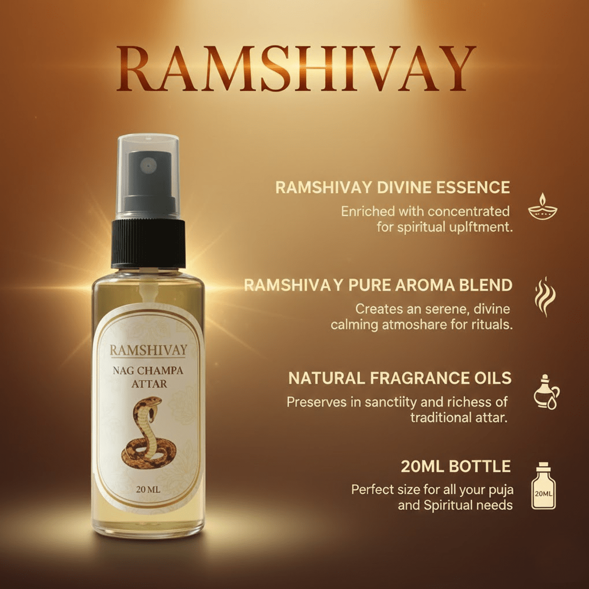 Nag Champa Spray Attar - 20ml (Pack of 5) Floral Fragrance for Puja – Ramshivay - Ramshivay