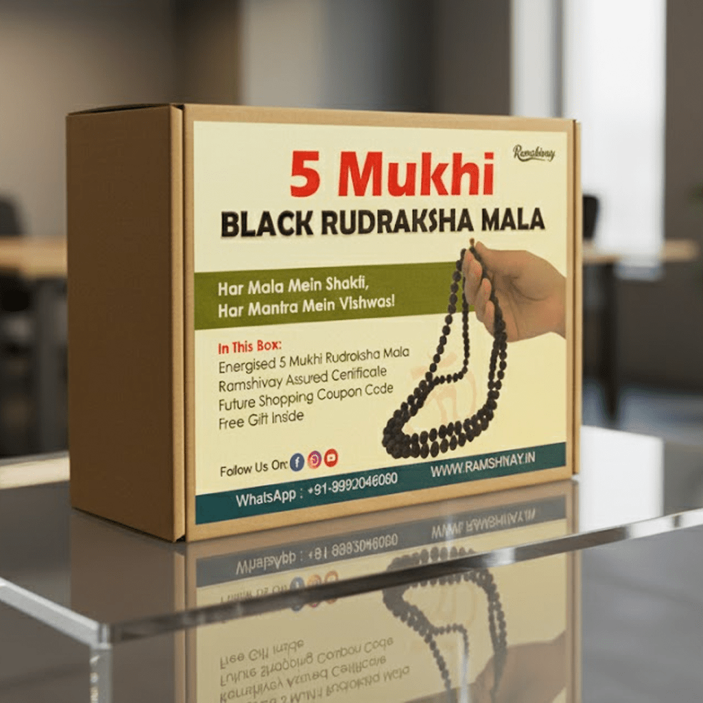 Natural Black Rudraksha Mala 108+1 Beads with Lab Certificate | 5 Mukhi 8mm for Daily Jaap & Wearing – Ramshivay - Ramshivay