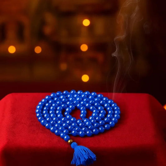Natural Blue Agate Mala 108+1 Beads with Lab Certificate | 8mm Neeli Hakik Mala for Jaap & Wearing – Ramshivay - Ramshivay
