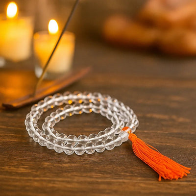 Natural Crystal Mala 8MM AAA Quality with Lab Certificate for Daily Jaap – Ramshivay