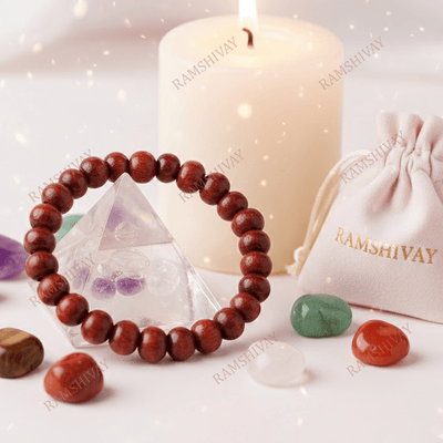 Natural Lal Chandan Bracelet (8mm) with Lab Certificate for Peace & Meditation – Ramshivay