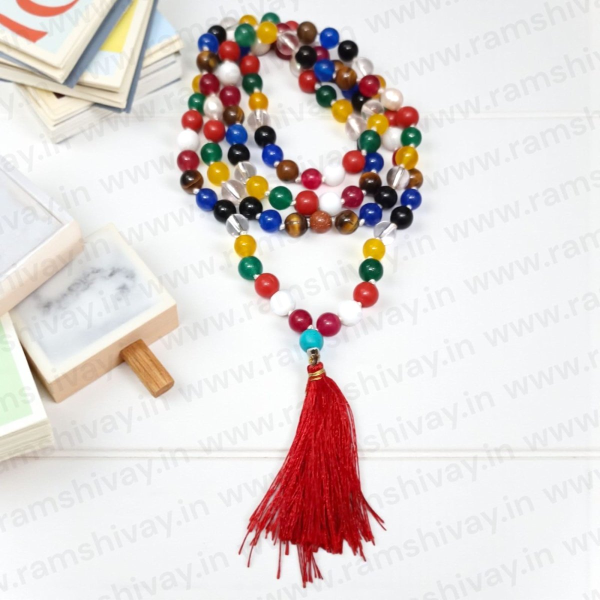 Natural Navratan Mala (Navagraha Mala) 108+1 Beads with Lab Certificate | For Jaap, Wearing & Planetary Harmony – Ramshivay - Ramshivay