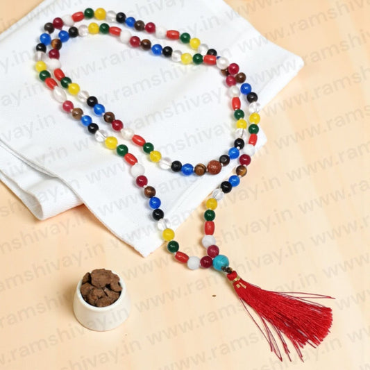 Natural Navratan Mala (Navratna Mala) AAA Quality 108+1 Beads with Lab Certificate | For Balance, Prosperity & Planetary Protection – Ramshivay - Ramshivay