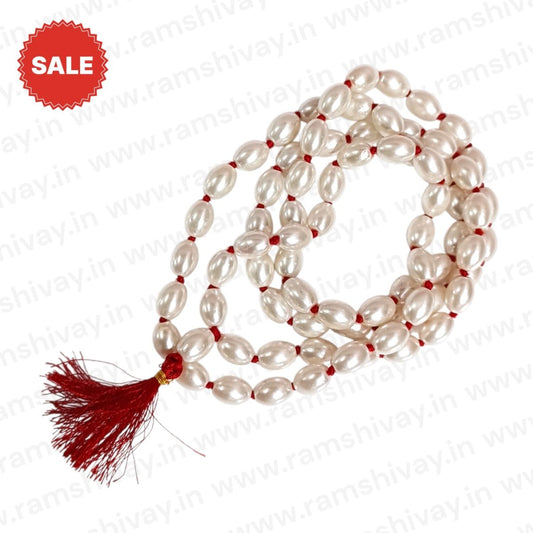 Natural Pearl Mala 108+1 Oval Shaped Beads (11mm) with Lab Certificate | Oval Moti Mala for Men & Women – Ramshivay - Ramshivay