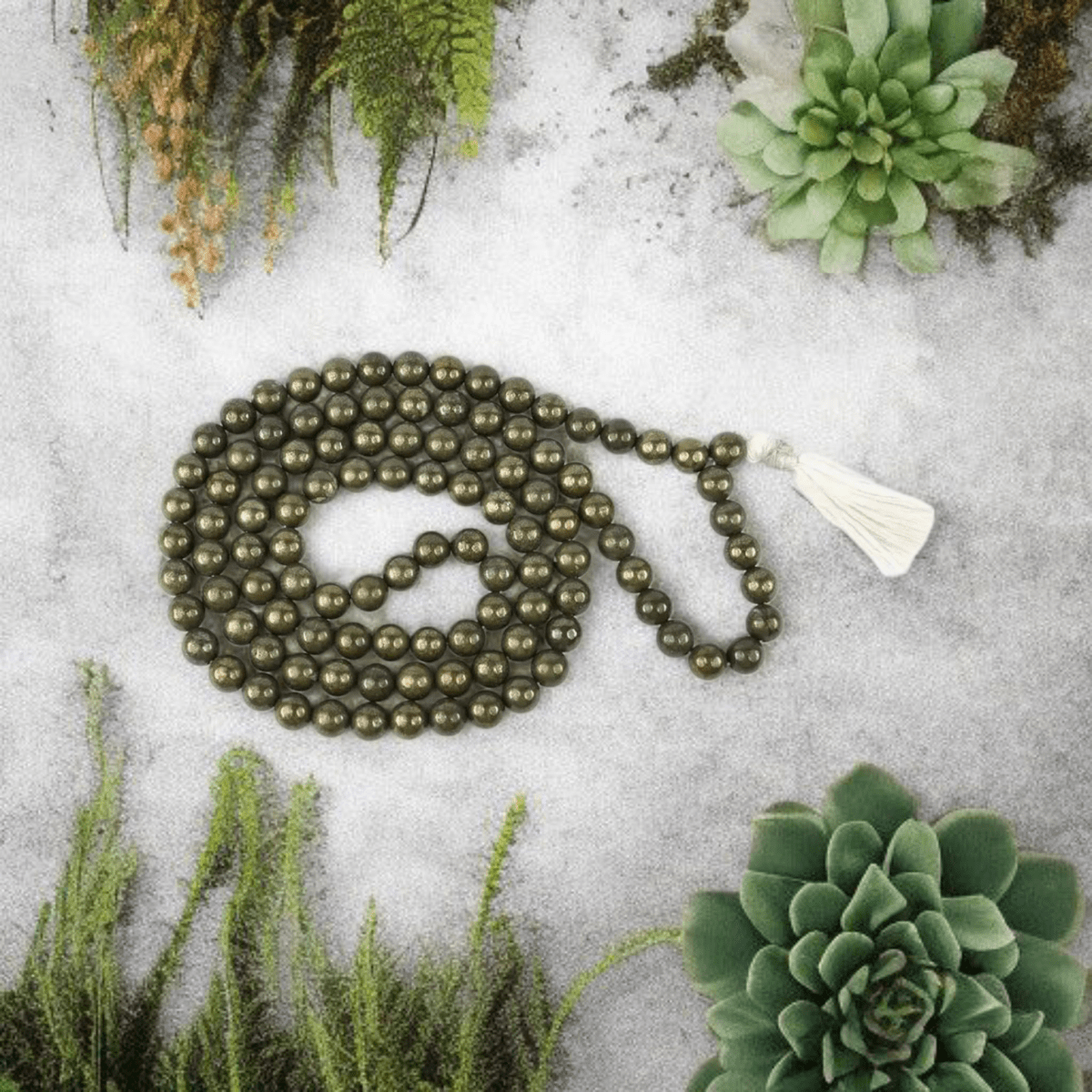 Natural Raw Pyrite Mala 108+1 Beads with Lab Certificate | 8mm Pyrite Mala for Jaap & Wearing – Ramshivay - Ramshivay