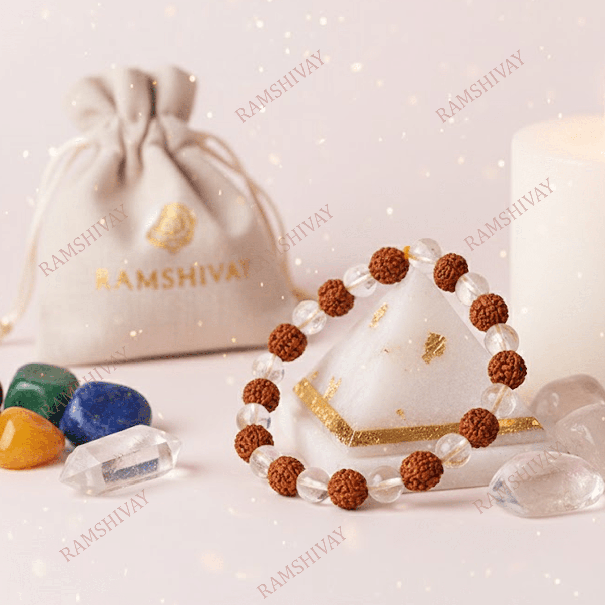 Natural Rudraksha Sphatik Bracelet (8mm) with Lab Certificate for Peace – Ramshivay - Ramshivay