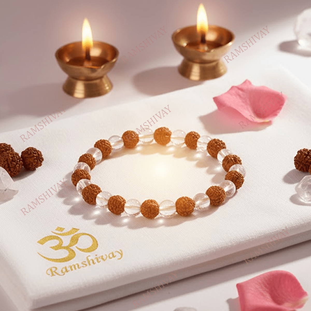 Natural Rudraksha Sphatik Bracelet (8mm) with Lab Certificate for Peace – Ramshivay - Ramshivay