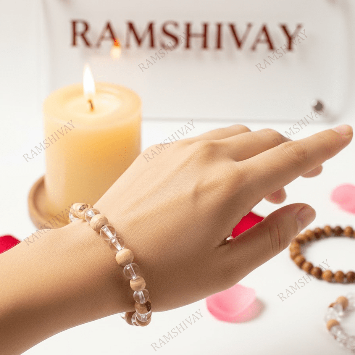 Natural Tulsi & Clear Quartz Bracelet (8mm) with Lab Certificate for Success – Ramshivay - Ramshivay