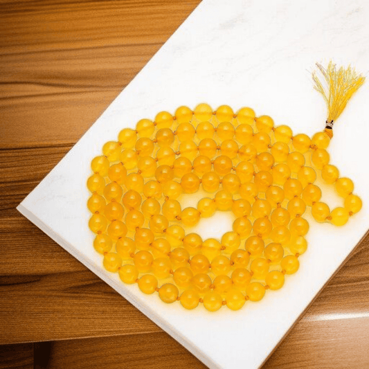 Natural Yellow Agate Mala 108+1 Beads with Lab Certificate | 8mm Peeli Hakik Mala for Jaap & Wearing – Ramshivay - Ramshivay