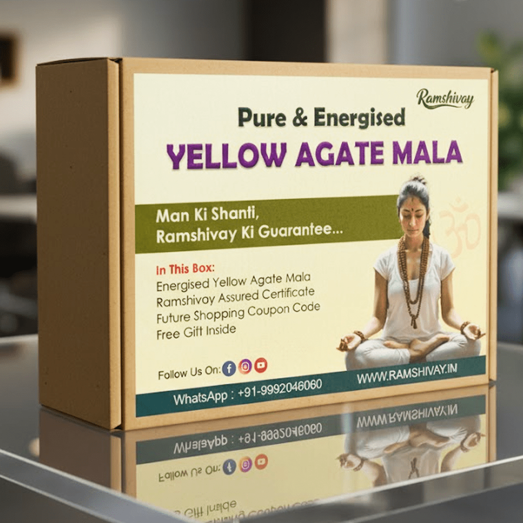 Natural Yellow Agate Mala 108+1 Beads with Lab Certificate | 8mm Peeli Hakik Mala for Jaap & Wearing – Ramshivay - Ramshivay