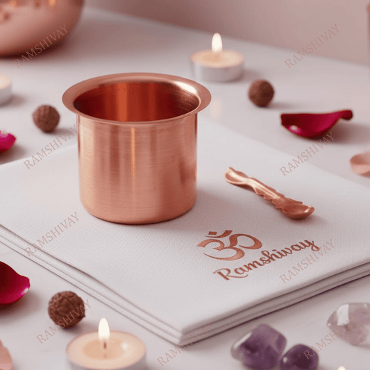 Pure Copper Panchpatra and Achmani Set - Traditional Puja Ritual Vessel with Spoon – Ramshivay - Ramshivay