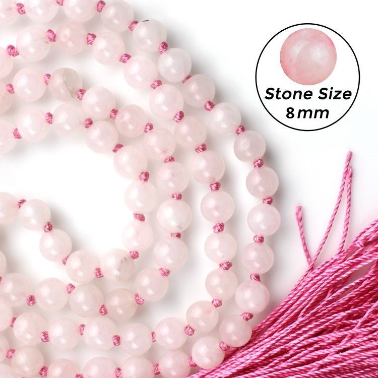 Rose Quartz Mala 8MM with Lab Certificate | 108+1 Beads for Love, Healing & Emotional Balance – Ramshivay - Ramshivay