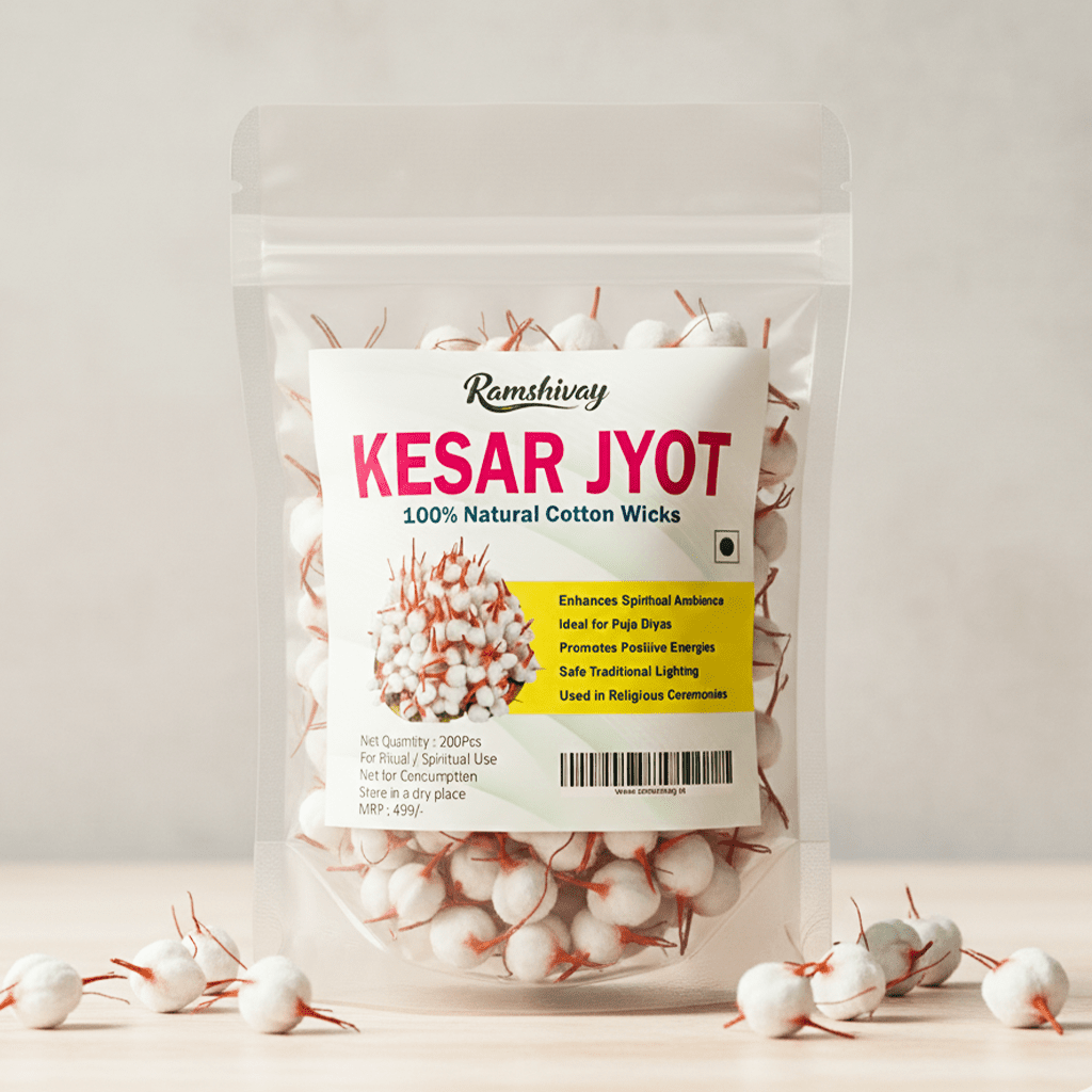 Round Cotton Wicks (GOL Batti) with Kesar Tip | Perfect for Puja, Diya & Ayurvedic Remedies – Ramshivay - Ramshivay