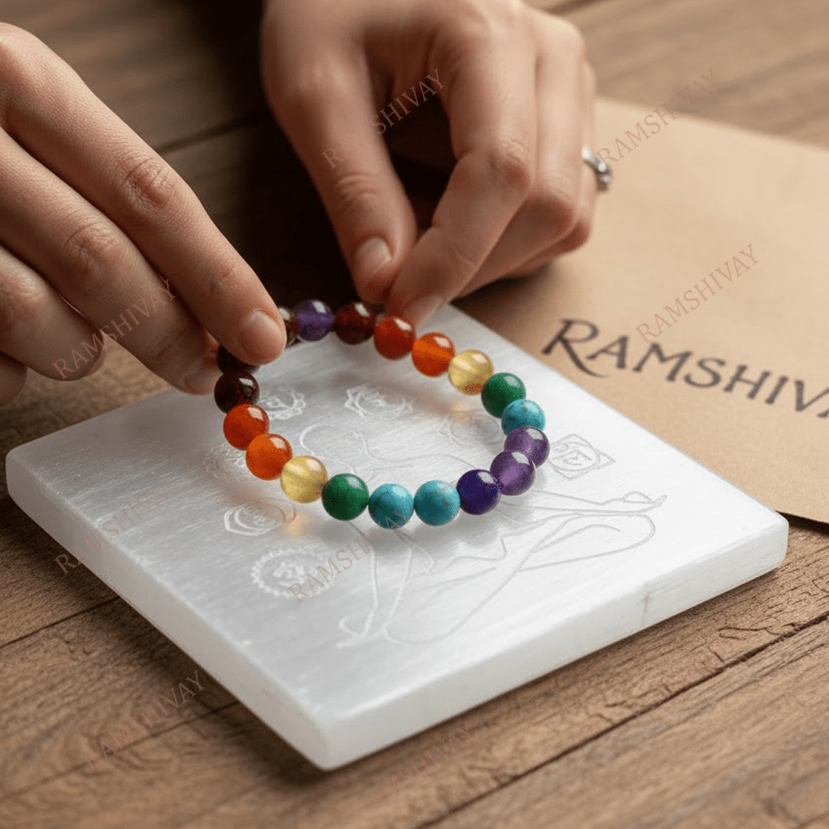 Selenite Charging Plate with Buddha Aura & 7 Chakra Engraving for Crystal Healing – Ramshivay - Ramshivay