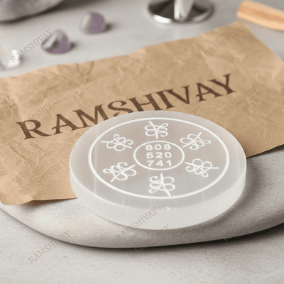 Selenite Charging Plate with Engraved Reiki Healing Numbers for Crystal Cleansing – Ramshivay
